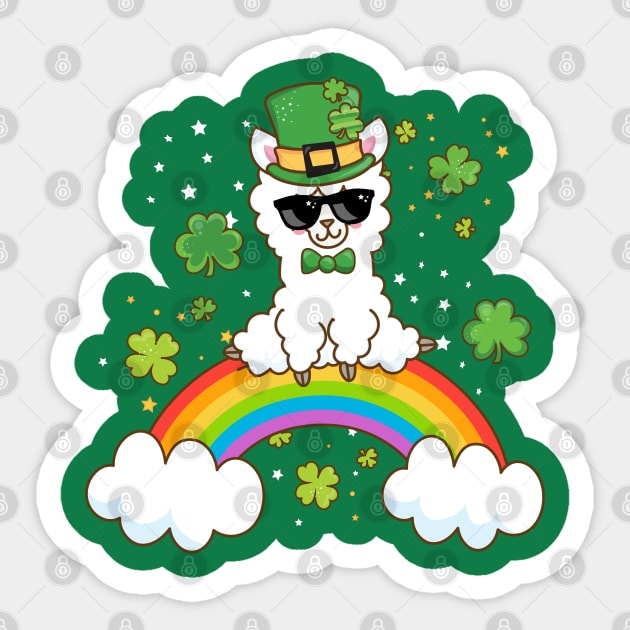 Kawaii Llama on Rainbow St Patricks Day Sticker by Irene Koh Studio